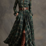 Monica | Brown Plaid Maxi Dress (With Belt)