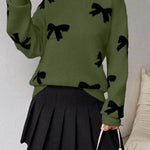 FRANCES™ - Fashionable Bow Print O-Neck Knit Winter Sweater Pullover