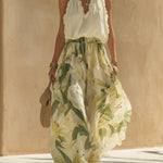 Alessandra - Chiffon Sleeveless Top with Ruffles and Lilium Print Trousers