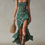 Kathy | Ruched Floral Slit Dress