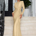 JOSALIE™ - Elegant Ruched Bodycon Dress with Padded Shoulders & Long Sleeve