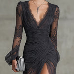 Sofia | Dark Gray Lace Ruched Maxi Dress