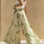 Alessandra - Chiffon Sleeveless Top with Ruffles and Lilium Print Trousers