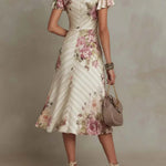 Alba | Elegant Floral Ruched Wrap Midi Dress