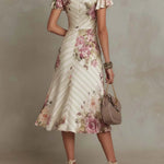 Margaret | Vintage Floral Satin Midi Dress