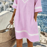 V-Neck Short Sleeve Striped Dress