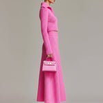ElevenOra Chic Elegant Hot Pink Lapel Collar Long Sleeve Sweater A-Line Slit Maxi Skirt Knit Two-Piece Set