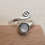 Adjustable Silver Spiral Moonstone Ring