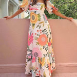 Lindsay | Holiday Square Neck Floral Print Maxi Dress