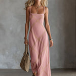 ElevenOra Chic Elegant Black-Camel Geometrical Printed Spaghetti Straps Square-Neck Sleeveless A-Line Maxi Dress