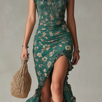 Kathy | Ruched Floral Slit Dress