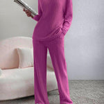 SUMMER™ - Casual V-Neck Long Sleeve Top & Straight Leg Lounge Pants Set