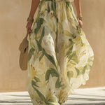 Alessandra - Chiffon Sleeveless Top with Ruffles and Lilium Print Trousers