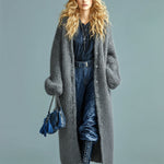 ElevenOra Casual Chic Navy Blue Single-breasted Oversized Longline Fuzzy Knit Cardigan
