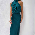 Carlina | Long Satin Dress with Halter Neck
