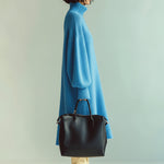 ElevenOra Chic Casual Blue Turtle Neck Oversized Long Sleeve Knit Midi Dress