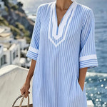 V-Neck Short Sleeve Striped Dress
