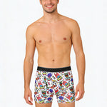 4 Pack Men's Graffiti Cartoon Print Skin-Friendly Mid-Rise Boxer Briefs