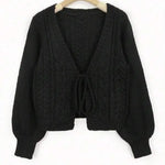 ALICIA™ - Casual Drop Shoulder Long Sleeve Cardigan Tie Front V-Neck Knitwear