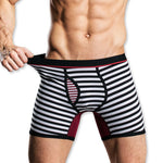 Men's Fly Front with Pouch Striped Cotton Boxer Briefs