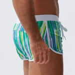 Mens Striped Quick Dry Lining Swim Trunks