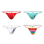 4 Pack Men's Low Rise Sexy Letter Embroidery Lace-Up Thongs