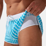 Mens Striped Quick Dry Lining Swim Trunks