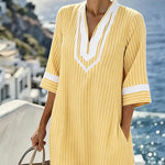 V-Neck Short Sleeve Striped Dress