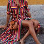 Nancy | Summer Casual Striped Printed Shirt Maxi Skirt