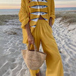 Reed | Island Style Ocean Print Oversized Shirt and Elastic Waist Pocket Pants Set
