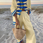 Mae | Island Style Ocean Print Oversized Shirt and Elastic Waist Pocket Pants Set