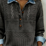 Trendy Sweatshirt with Half Button and Collar