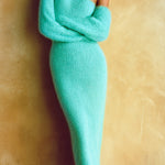 ElevenOra Stylish Solid Color Mohair One-Shoulder Long Lantern Sleeve Bodycon Knit Maxi Dress
