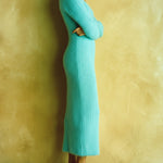ElevenOra Stylish Solid Color Mohair One-Shoulder Long Lantern Sleeve Bodycon Knit Maxi Dress