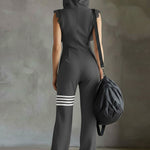 Giada - Retro Sports Jumpsuit with Hood and Stripes