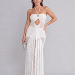 Zephyra | Halter Neck Crochet Fringe Detail Maxi Dress