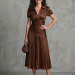 Theodora | Pleated Waistline Stripe Midi Dress