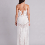 Zephyra | Halter Neck Crochet Fringe Detail Maxi Dress