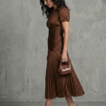 Theodora | Pleated Waistline Stripe Midi Dress