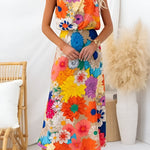 Shifra | Summer | Sleeveless Tie Neck Waisted Floral Print Maxi Dress