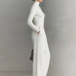 ElevenOra Chic Elegant Zip-up Mock Neck Slim-Fit Sweater Elastic Waist Wide-Leg Pants Knit Two-Piece Set