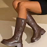 JEAN™ - Women's Thick Heel Knee-High Boots Round Toe Slim Fit High-Top Shoes in Soft Leather
