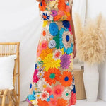 Summer | Sleeveless Tie Neck Waisted Floral Print Maxi Dress