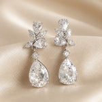 White Gold Teardrop Floral Earrings