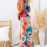 Shifra | Summer | Sleeveless Tie Neck Waisted Floral Print Maxi Dress