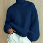 ElevenOra Chic Vintage Baby Blue Turtleneck Textured Knit Fuzzy Slouchy Sweater
