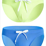 Mens U Convex Pouch Drawstring Solid Swimming Briefs
