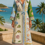 Emilia | Belted Printed Twill Midi Shirt Dress Dress