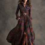 Monica | Brown Plaid Maxi Dress (With Belt)