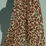 ElevenOra Chic Casual Brown-Camel Leopard Print High Waist Wide Leg Chiffon Pants